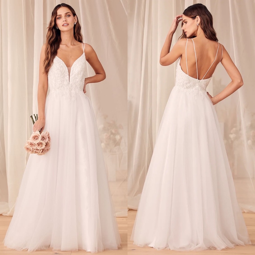 Lulus Forever Is Ours White Sequin Embroidered Tulle Maxi Wedding Dress Size 10